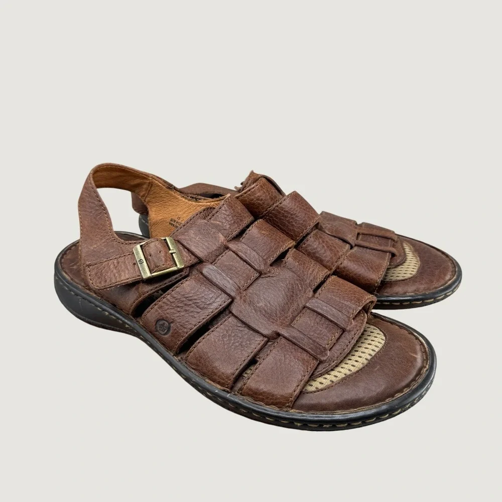 Born‎ Leather Fisherman Sandals Mens 13 Brown H12306 Granola Gorpcore Dadcore